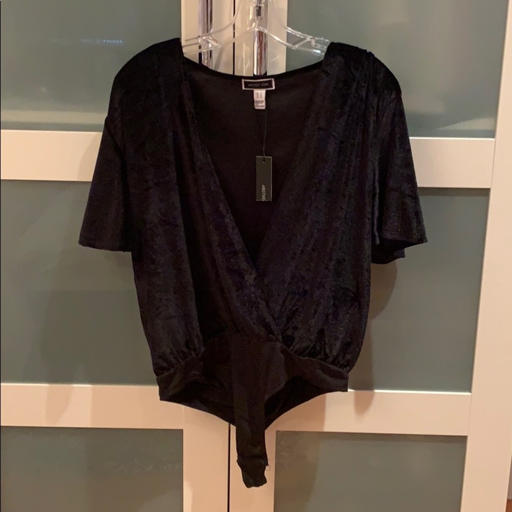NWT Black Velvet Surplice Bodysuit